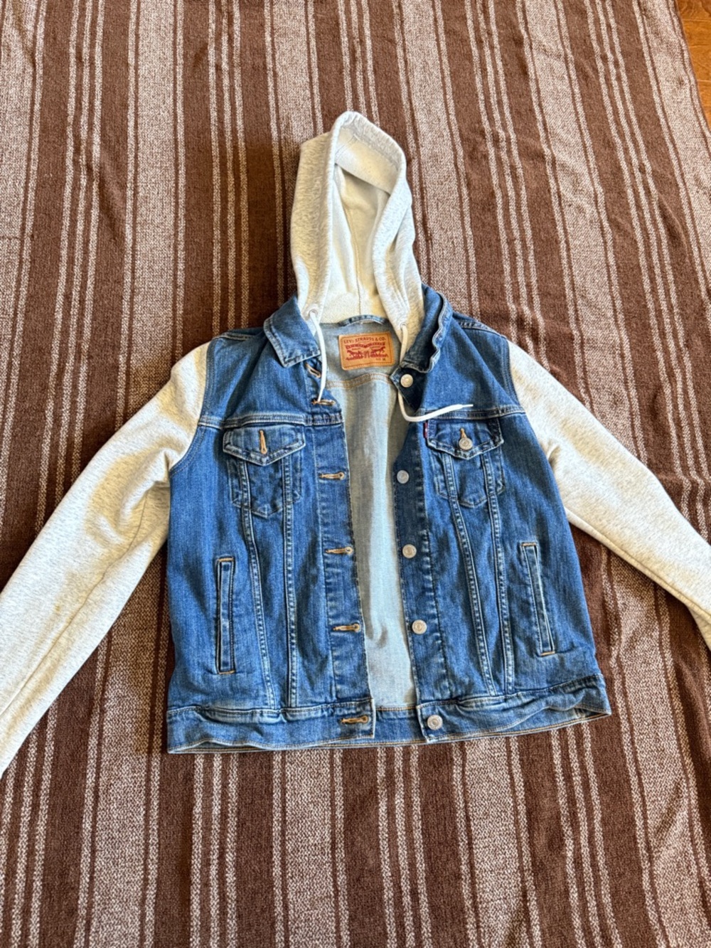 Women’s Levi’s Denim Jacket with Gray Hoodie Sleeves